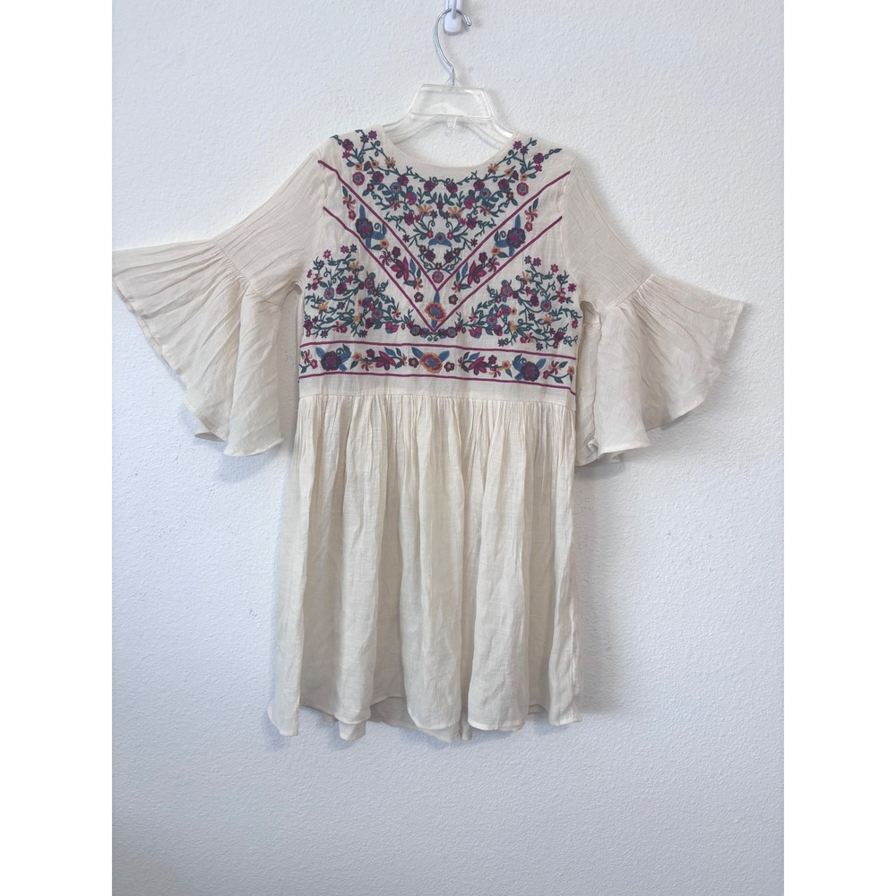 Umgee Dress Small‎ Cream Embroidered Floral Bell Sleeve Boho Festival Concert